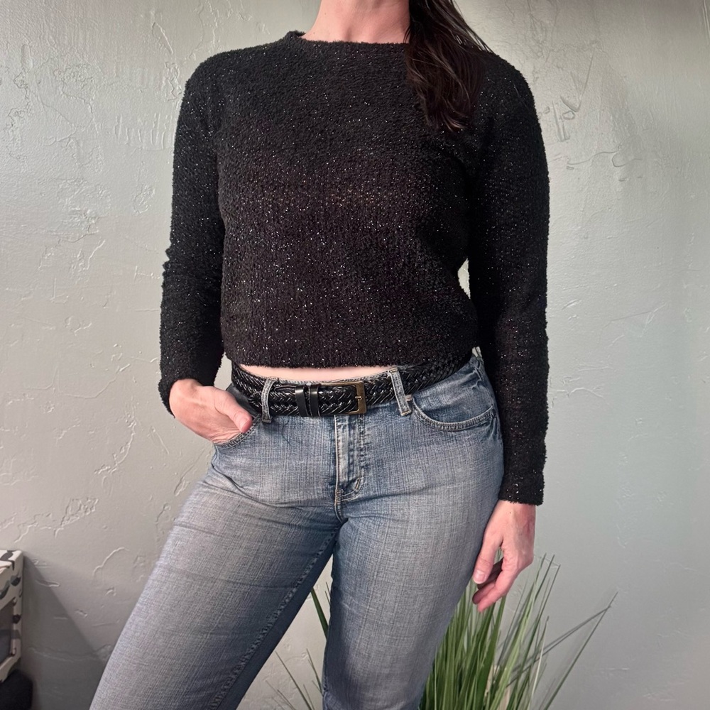 H&M Divided Black & Silver Textured Knit Crop Sweater